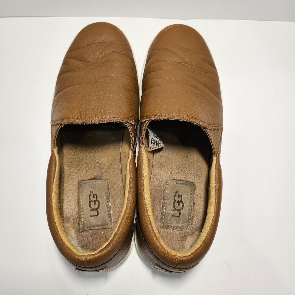 UGG Kitlyn Brown Pebbled Leather Slip On Sneakers Shearling Lined Womens 6 - Picture 12 of 13
